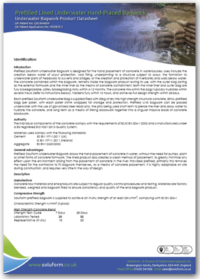 Underwater Bagwork Product Datasheet